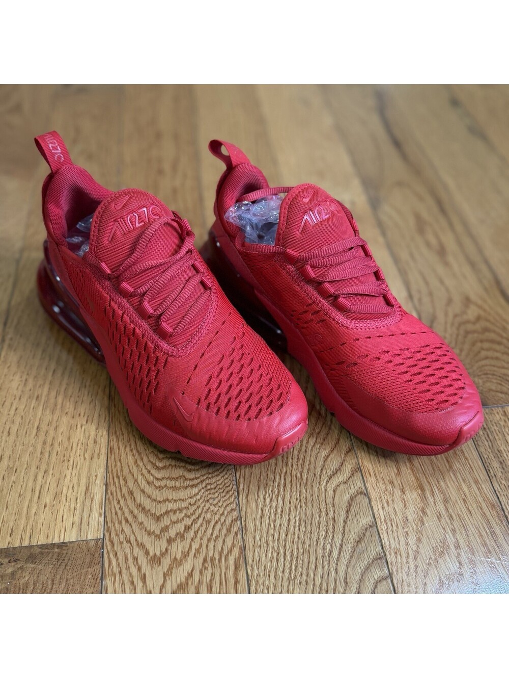 Size US 5.5 Y / 7 Women’s Nike Air Max 270 (GS) Red Unisex Kids Mesh Sneaker - Picture 2 of 9